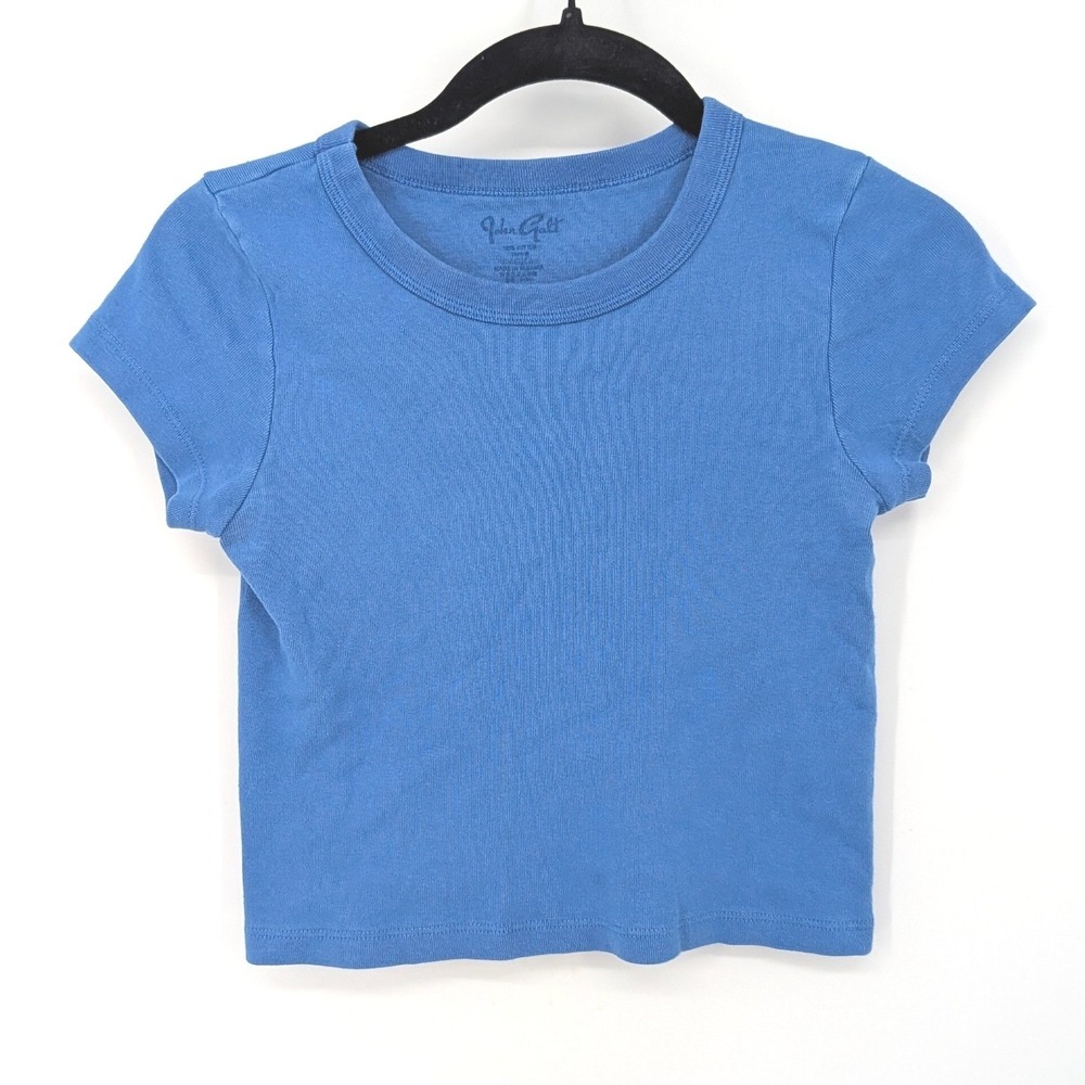 John Galt T-Shirt Women Small Blue Short Sleeve Cropped Baby Tee Basic Y2K 90s